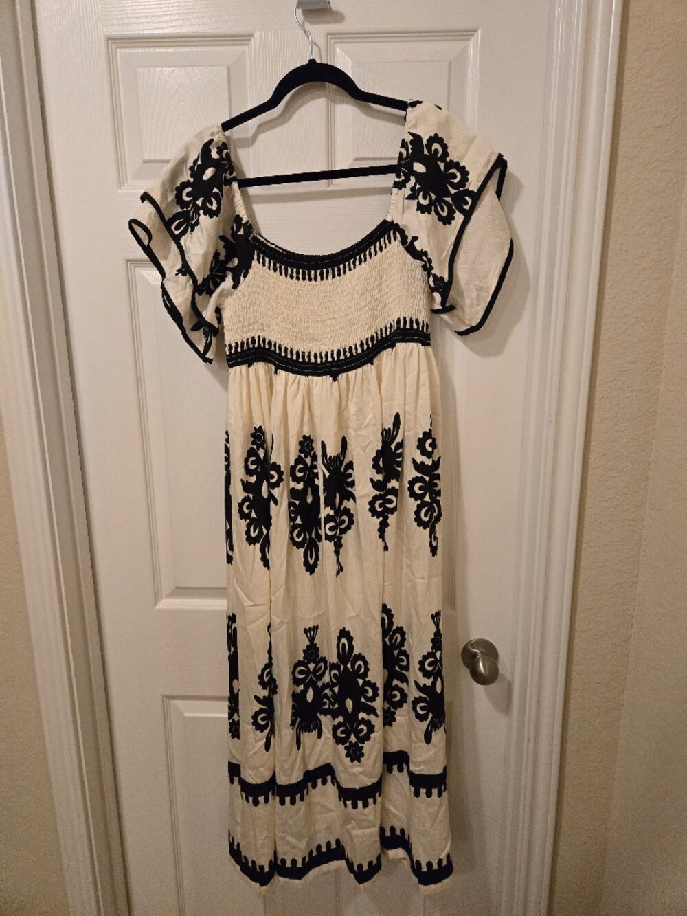Umgee cream maxi dress with black embroidery